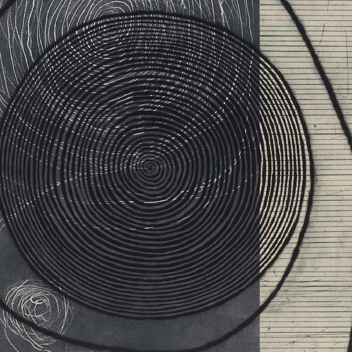 Artwork of concentric circles, printmaking artwork by Rhoda Rosenberg