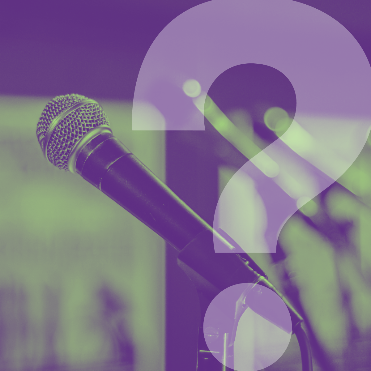 Microphone with a question mark overlay