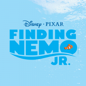 Blue Finding Nemo Jr. logo in a blue underwater ocean